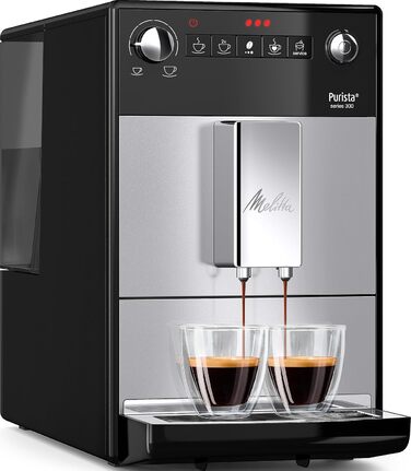 Melitta Purista - Fully Automatic Coffee Machine with Favorite Coffee Function, Coffee Machine with Grinder and 5-Level Adjustable Grinding, for Coffee and Espresso, silver/black Silver Fully Automatic Coffee Machine
