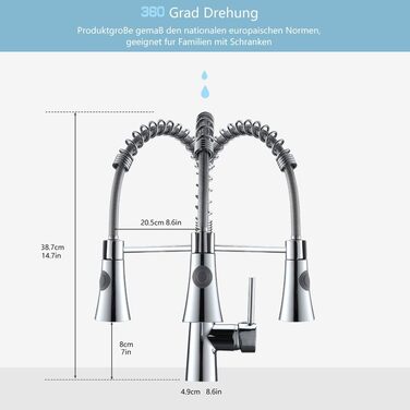 Кухонний змішувач TIMACO з поворотним гусаком 360° з нержавіючої сталі, з покриттям під хром (для низького тиску)