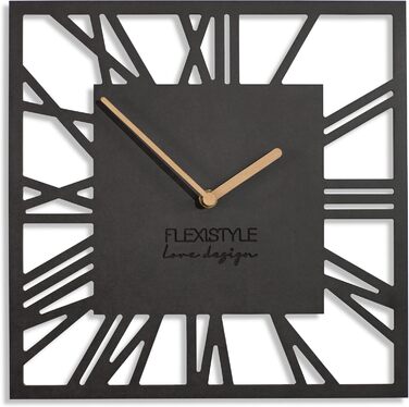 FLEXISTYLE Wall Clock No Ticking Sound Modern LOFT Piccolo Square 30cm Living Room Bathroom (Black), z219n
