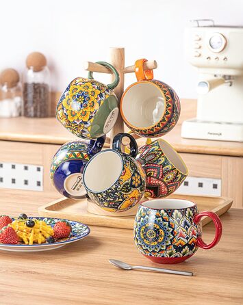 Набір чашок з порцеляни, керамічні чашки капучино/кружки - 600 мл, посуд для 6 осіб, набір чашок для кави - богемний стиль