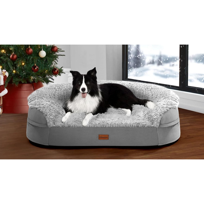 Gimars 9.5 inch Orthopedic Dog Bed for Extra Large Dogs, XL Dog Bed with Bolster & 28D Egg Crate Mattress, Waterproof Cover, Washable Plush Cover, Dog Sofa for Arthritic Dogs - Semi-Round (Semi-Circular, L 104 x W 18 x H 81 cm)