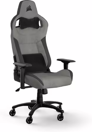 Ігрове крісло Corsair T3 RUSH Fabric 2023, автомобільний стиль, тканинне покриття, подушка для шиї, ортопедична підтримка попереку, сіре та антрацитове