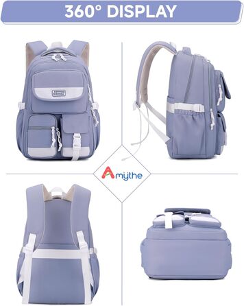 Рюкзак для підлітка, шкільний рюкзак для дівчинки з багатьма відділеннями, рюкзак для учнів 3-5 класів, середньої та старшої школи, нейлоновий рюкзак для подорожей та відпочинку, блакитний