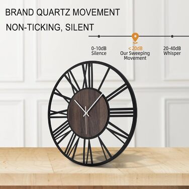 Large Wall Clock, Ticking Sounds, 34CM/14 inch Silent, No Noise, Battery Operated, Modern, Oversized, Retro Vintage Oversized Wall Clock for Living Room, Bedroom and Kitchen (16 inch, Dark Brown - Roman Numbers)