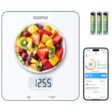 Цифрова кухонна вага RENPHO з LCD-дисплеєм та функцією тари, професійні електронні ваги для продуктів, випічки та готування, точність 1г, макс. вага 5кг, Calibra 1