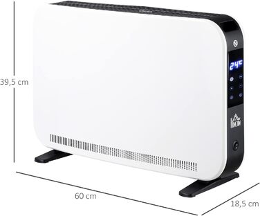Електричний обігрівач HOMCOM 2000W з 3 режимами нагріву, LED-дисплеєм та таймером, для приміщень до 18 м²