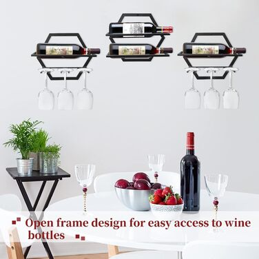 Metal Wall Mounted Wine Holder Stemware Glass Rack, 2Pcs Hanging Glass Wine Rack Wall Mount Red Wine Rack Organizer with 3 Stem Glass Holders for Home Kitchen Bar Display Decor (AA)