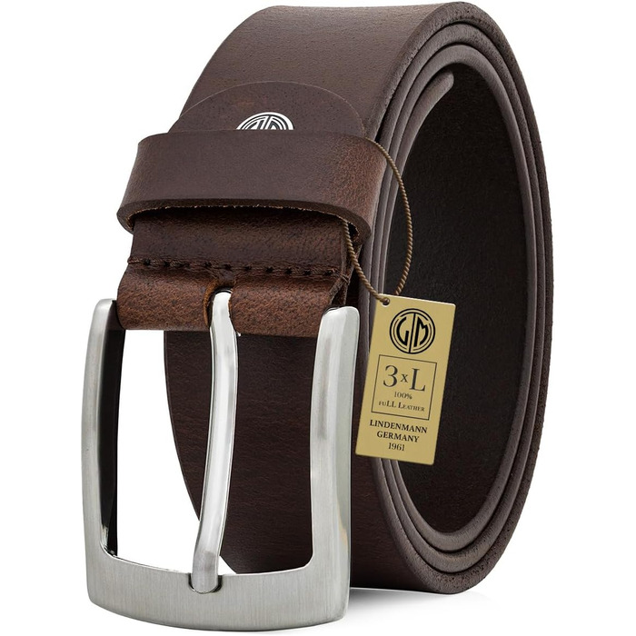 Чоловічий шкіряний ремінь Lindenmann з нубуку, 40 мм, регульований, джинсовий, XL, темно-коричневий (45.5 дюймів/115 см)