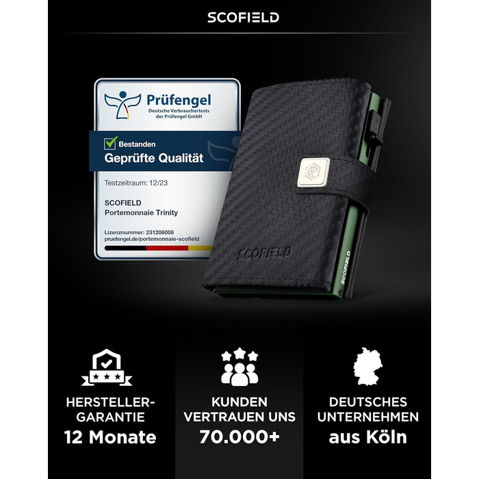 Чоловічий гаманець SF SCOFIELD з відділом для монет | Тонкий гаманець на 9-11 карт | RFID захист | Гаманець з монетницею | Чоловічий гаманець | Розумний гаманець | Чоловіче картхолдер | Slim гаманець | Картхолдер з монетницею Mini (Carbon - Night Green)