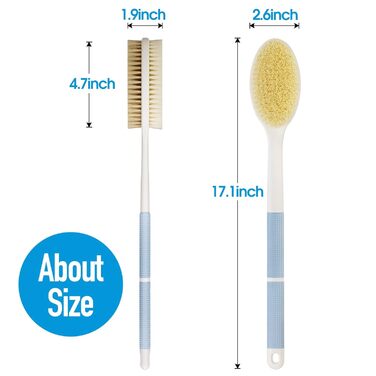 Back Scrubber with Anti-Slip Grip - Long Handle Body Brush for Shower & Bath - Exfoliator with Stiff & Soft Bristles
