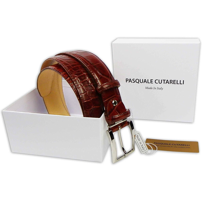 Чоловічий шкіряний ремінь Pasquale Cutarelli з крокодиловим візерунком, колір бургундський