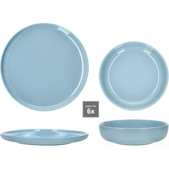 Набір посуду Ritzenhoff & Breker Jasper, 12 предметів, сіро-блакитний, з кераміки, для 6 осіб. Включає 6 супових та 6 обідніх тарілок. Ідеально для сніданку, обіду та вечері.