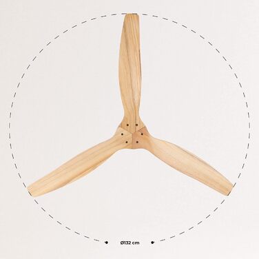 Вентилятор стельовий Windcalm M/ з підсвічуванням, Нікель, імітація світлого дерева, з пультом, 40W, Ø132cm, таймер, DC-двигун, літньо-зимовий режим