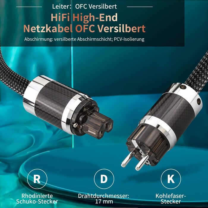 Hi-Fi мережевий кабель Tertullus E860 High-End для аудіотехніки, C15 Schuko, 1м