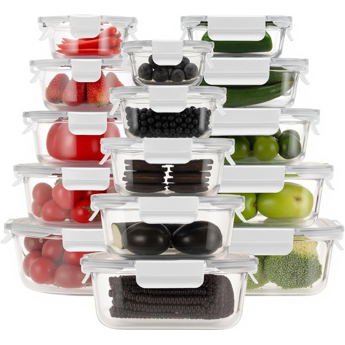 Набір скляних контейнерів для зберігання їжі з кришками з преміум-пластику, 10 шт., блакитні