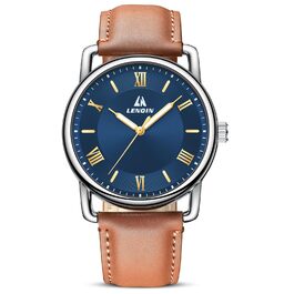 Годинник чоловічий LN LENQIN: аналоговий кварцовий годинник для чоловіків, водостійкий 30M, шкіряний ремінець, модний бізнес-стиль (сріблястий, блакитний)