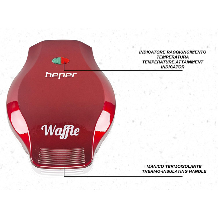 Вафельниця Beper, 5 вафель одночасно, антипригарне покриття 18 см, 800-100 Вт, червоний / білий колір