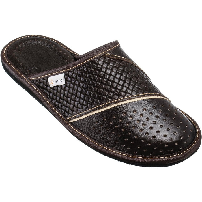 Чоловічі халати-домашні тапочки ESTRO з натуральної шкіри, розмір 45 EU, коричневого кольору