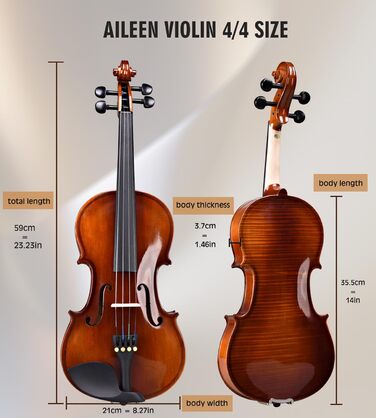 Скрипка Aileen Violin 4/4 для дорослих, скрипка для початківців, глянцевий античний дизайн