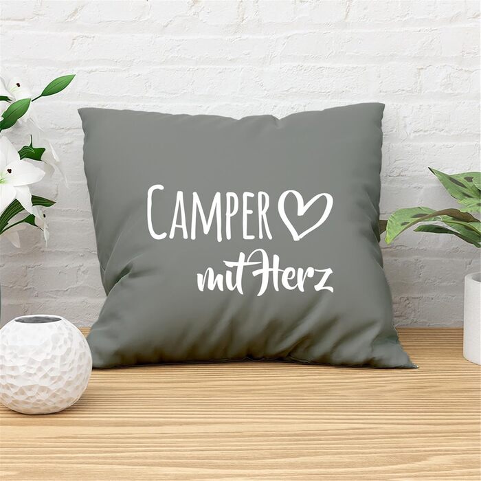 Декоративна подушка huuraa Camper із серцем, 40x40 см, сталева сіра, з наповнювачем, для дивану, подарунок друзям і родині