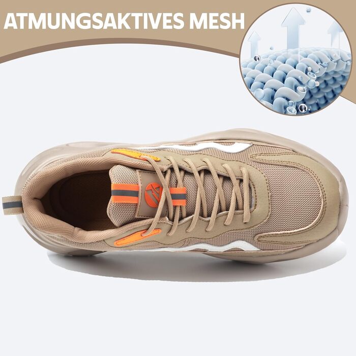 Черевики безпеки чоловічі та жіночі. Легкі спортивні захисні черевики з посиленою сталевою захисною накладкою. Дихаючі, неслизькі, розміри EU 37-46, колір: коричневий