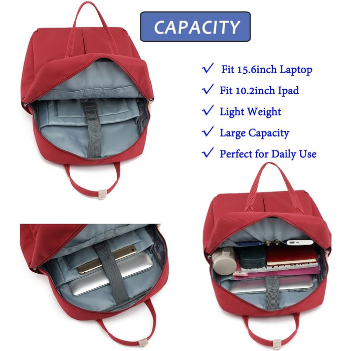 Рюкзак FUXINGYAO для жінок з відділенням для ноутбука 15.6 дюймів, антикрадійний, 23L (Червоний)