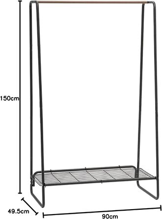 Iris Ohyama Stylish Clothes Rack, Ladder Design, Includes Hooks, Robust Frame, Non-Slip, For Bedroom, Studio, Closet, Space-Saving, Laundry Rack, Easy Assembly, PI-O150 (Black, Large / 1 Grid Shelf)