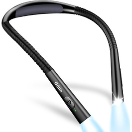 Настільна лампа Gritin для читання на шиї, з 4 кольорами та 5 рівнями яскравості - плавне регулювання, захист очей, акумулятор 80 годин, регульована шийка, ергономічне читання для ліжка/в'язання/рукоділля (чорна)