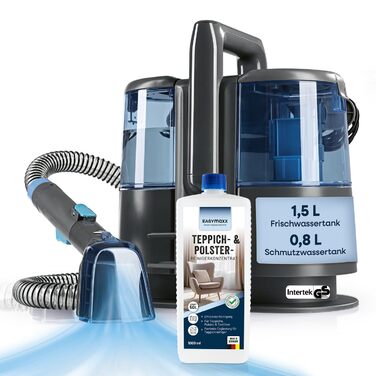 CLEANmaxx Професійний пилосос для килимів та м'яких меблів Pro Power | Видалення плям та EASYmaxx засіб для килимів | Мокрий пилосос для диванів, авто, килимів, м'яких меблів | Плямавидальник блакитний з шампунем Pro Power 600W