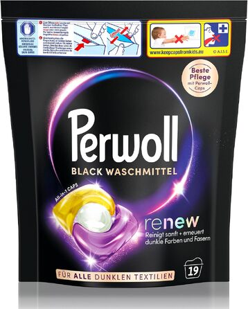 Капсули для прання Perwoll Renew Caps Black для темного одягу, All-in-1, відновлення кольору та волокон, 80 прань (2 x 40)