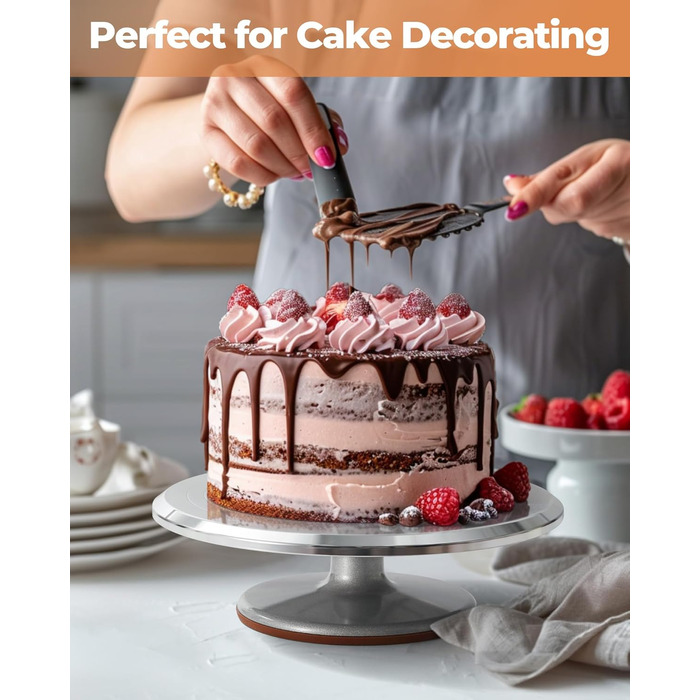 Підставка для тортів Kootek з поворотним столом, 30.5 см, згладжувач для крему 32.8 см, силіконовий шпатель, сервер для тортів, набір для декорування тортів, сріблястий