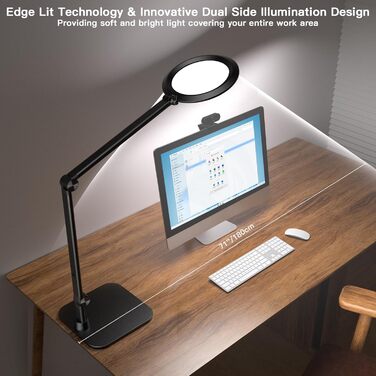 LED лампа настільна з денним світлом для відеоконференцій, офісна лампа з підставкою, регульована з 4 кольоровими режимами, 18W світло для відео, захищає очі, для дому та офісу, матовий білий (тінтовий чорний)