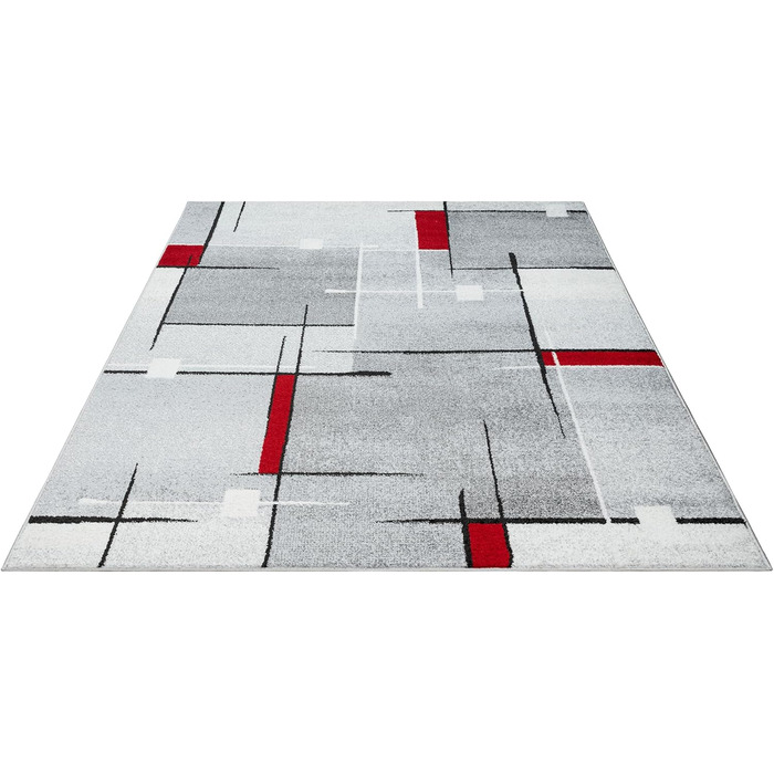 Килим Pearl Moderner Dichter Kurzflor для вітальні та спальні, сірий, 200x280 см, геометричний візерунок, сірий/червоний