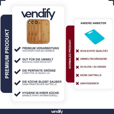 Набір кухонних дощок vendify з бамбука, 6 шт, 28x20 см – дерев'яні дошки для нарізання
