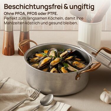 Набір каструль KOKHUB 8 предметів з нержавіючої сталі для індукційних плит, вінтажний стиль, без PFOA/PFAS/PTFE, підходить для всіх типів плит та духовки, можна мити в посудомийній машині