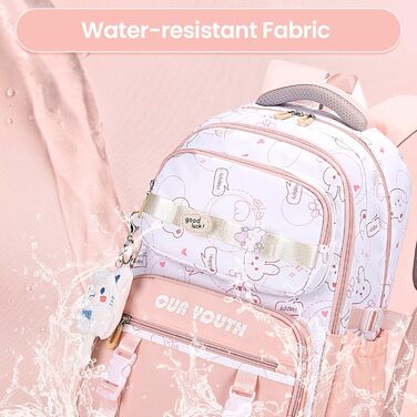 Дитячий рюкзак IvyH для дівчаток: водонепроникний, велика місткість, 2-6 клас, школа, гімназія, університет (рожевий)