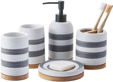 Набір аксесуарів для ванної кімнати з кераміки, 5 предметів: дозатор для мила, тримач для зубних щіток, мильниця, 2 стаканчика для зубних щіток