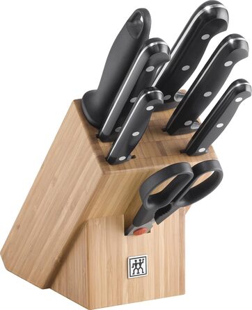 ZWILLING Twin Chef 8-Piece Knife Block Set - Stainless Steel Knives with Bamboo Block, Sharpening Steel & Scissors