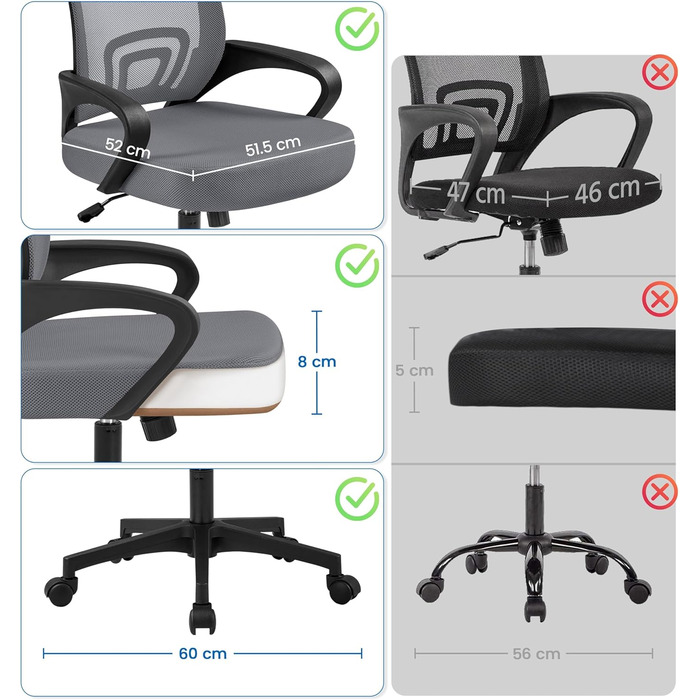 Офісний крісло Yaheetech ергономічне з сітчастою спинкою та підлокітниками, поворотне, для начальника, з регулюванням висоти, до 136 кг, темно-сірий