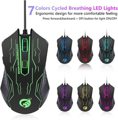 BAKTH Комплект клавіатури та миші для геймінгу, підсвічування LED, QWERTZ DE, водонепроникність, 3600 DPI для професійних геймерів