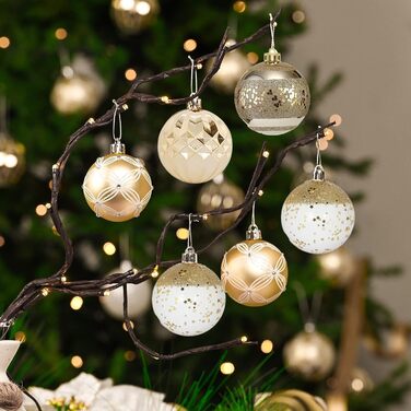 Набір прикрас на ялинку: 30 золотих ялинкових кульок (60 мм, пластик) з гачками для ялинки, святкування, вечірка, весілля