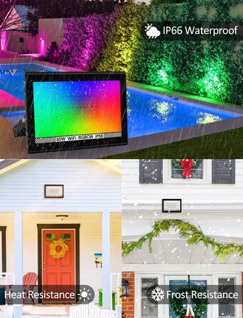 LED Floodlights Outdoor, 100W Smart RGB Floodlights with Remote Control and Bluetooth App, LED Floodlight Spotlights Color Changing Projector, IP66 Waterproof Floodlight for Gardens, Courtyards (2 Pack) (60w-rgb-app-2p)