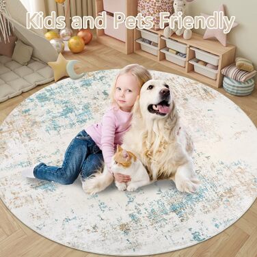 Килим для вітальні 160x230 см, абстрактний, короткий ворс, для спальні, миючий, сучасний, м'який, для їдальні, дитячої кімнати (160 см круглий, бежевий)