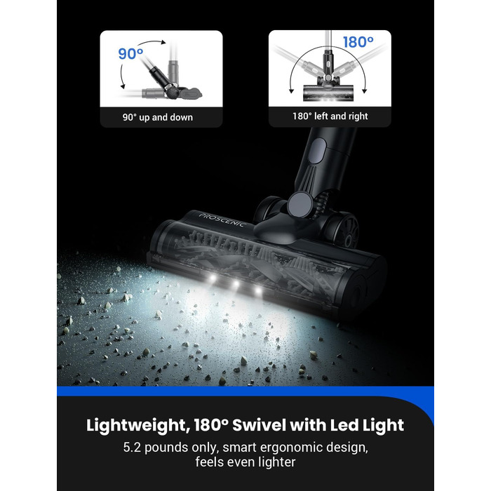 Бездротовий пилосос Proscenic P15: 55KPa, 580W, 70 хв, LED-дисплей, антизаплутування, фільтр 6 шарів, для дому, килимів, шерсті тварин