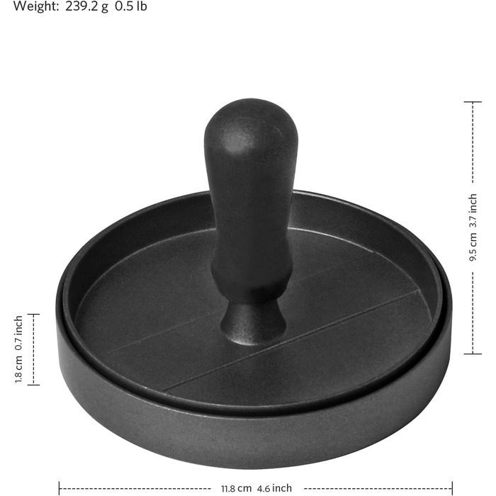 Прес для бургерів з нержавіючої сталі Burgerpresse, з ABS-ручкою, антипригарне покриття, 11,5 см, 50 листів для паті, чорний