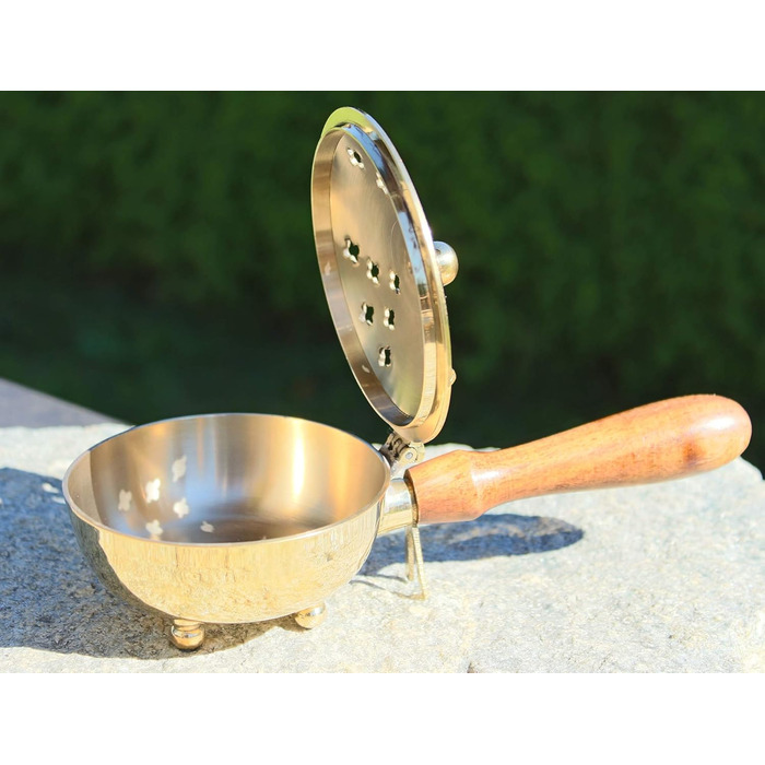 Smoking Pan Set, 5-Piece - Incense Burner for Burning Incense, Resins, including Incense, Charcoal, Sand, Tongs (Gold/Brass)