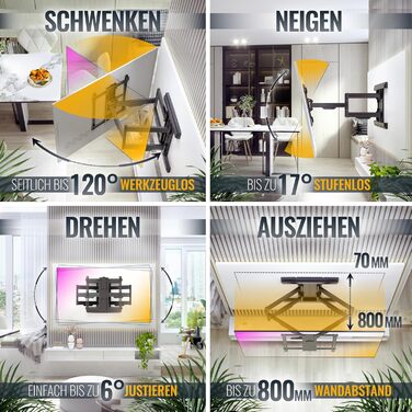 Настінний кріплення для телевізора RICOO S9564: для телевізорів 40-85 дюймів, VESA 600x400, до 45 кг, поворотний та нахильний