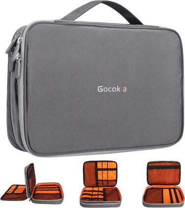 Gocokia Double Layer Travel Electronic Accessories Organizer, Large Capacity Handbag, Cable Organizer, Waterproof Carry Bag for 11.6 Inch Laptop, Tablet