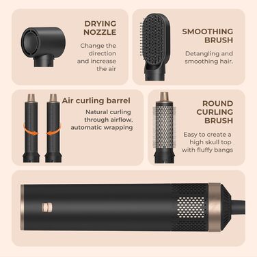 Airstyler 5 в 1: Фен-щітка, плойка, фен для волосся, чорний (1000W)
