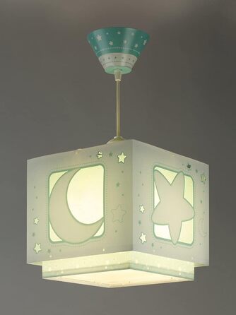 Children's Lamp Pendant Light Hanging Lamp Fluorescent Moon and Stars MoonLight green, 24 x 24 x 21 cm